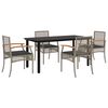 vidaXL 5 pcs conjunto de jantar p/ jardim c/ almofad&otilde;es vime PE cinza