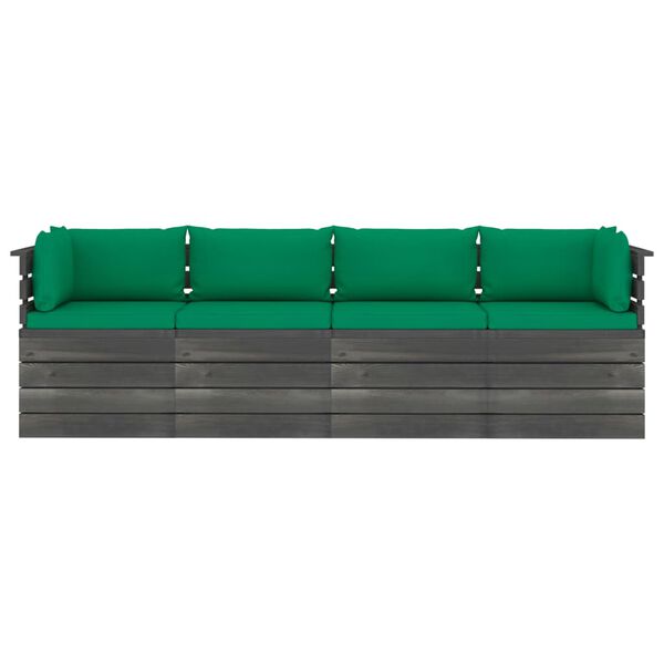 vidaXL Sof&aacute; paletes 4 lugares p/ jardim c/ almofad&otilde;es pinho maci&ccedil;o