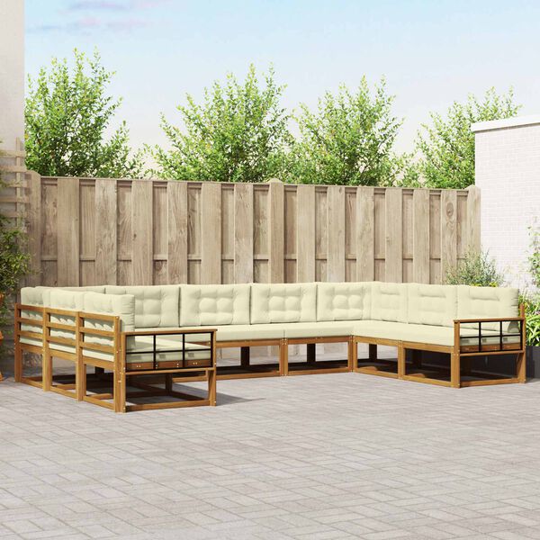 vidaXL Conjunto de Sof&aacute;s para Exterior 9 pcs Natural e Creme