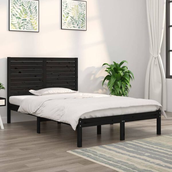 vidaXL Estrutura de cama 140x190 cm madeira maciça preto