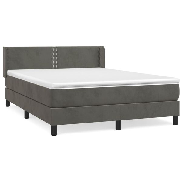 vidaXL Cama com molas/colch&atilde;o 140x190 cm veludo cinzento-escuro
