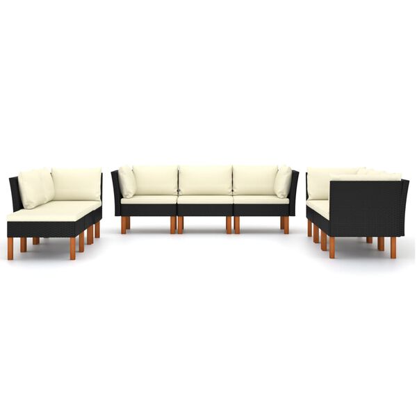 vidaXL 9 pcs conjunto lounge de jardim c/ almofad&otilde;es vime PE preto