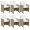 vidaXL 7 pcs conjunto jantar p/ jardim c/ almofadões vime PE bege