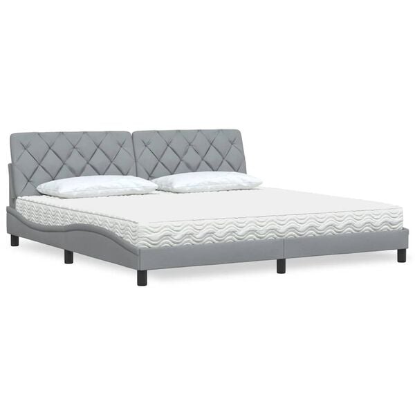 vidaXL Cama com colch&atilde;o 200x200 cm tecido cinzento-claro