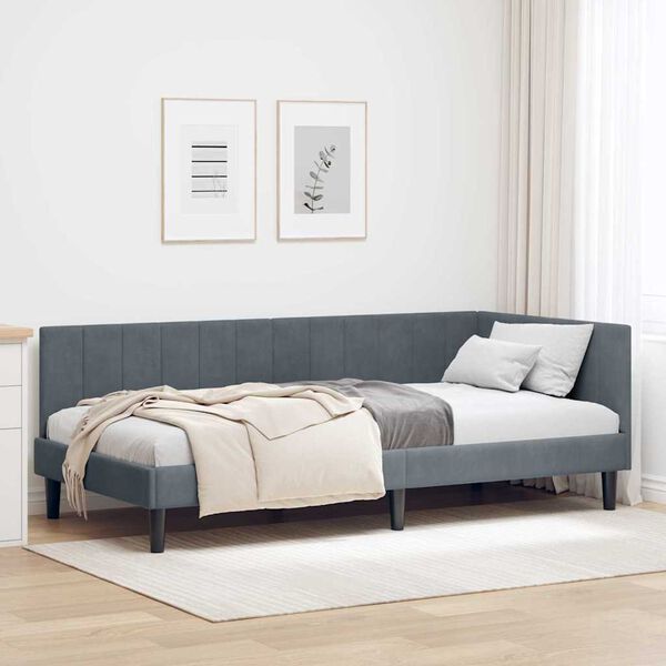 vidaXL Estrutura de Cama de Canto Cinza Escuro 90 cm x 190 cm Veludo