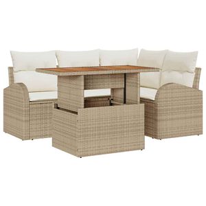 vidaXL Conjunto de Sof&aacute; de Jardim 5 unid. bege e creme