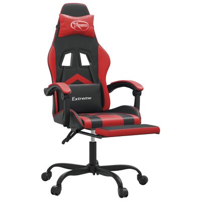 vidaXL Cadeira gaming c/ apoio pés couro artificial preto e vermelho