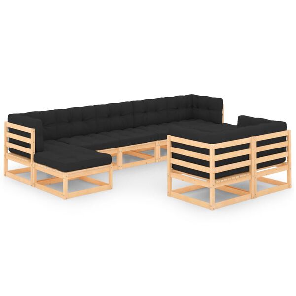 vidaXL 9 pcs conj. lounge jardim c/ almofad&otilde;es antracite pinho maci&ccedil;o