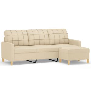 vidaXL Sof&aacute; de 3 lugares com apoio de p&eacute;s 180 cm tecido cor creme