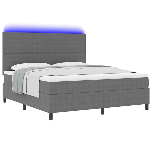 vidaXL Cama Box Spring LED Cinza Claro e Branco 180 x 200 cm