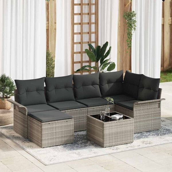 vidaXL Conjunto de Sofá de Jardim 7 pcs Cinzento-claro vime PE