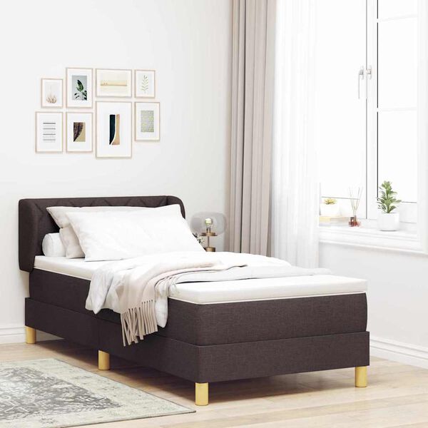 vidaXL Cama Box com colch&atilde;o Marrom Escuro 90 x 200 cm tecido