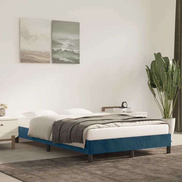 vidaXL Estrutura de cama sem colch&atilde;o azul escuro 120x190 cm Veludo