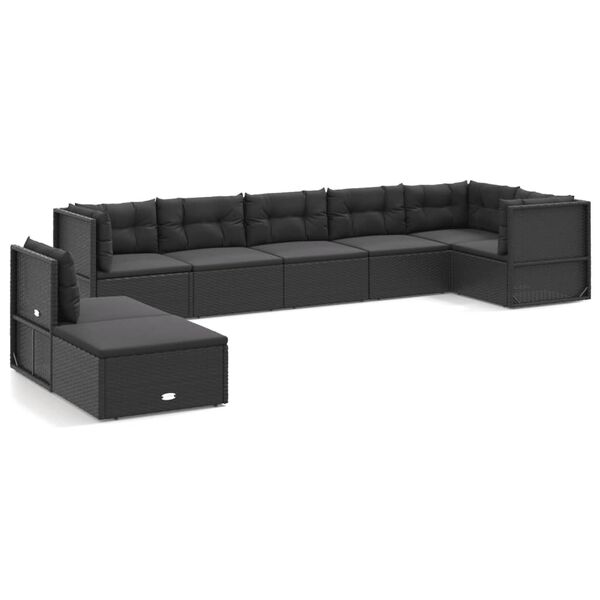 vidaXL 8 pcs conjunto lounge de jardim c/ almofad&otilde;es vime PE preto