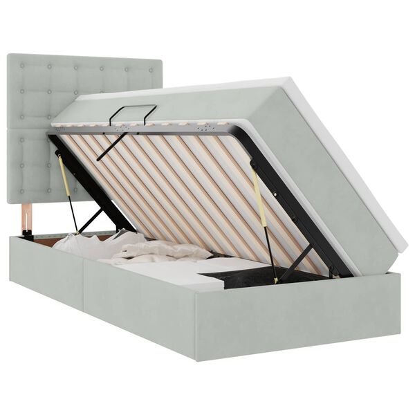 vidaXL Cama com arruma&ccedil;&atilde;o e LED Cinzento-claro 90 x 190 cm Veludo
