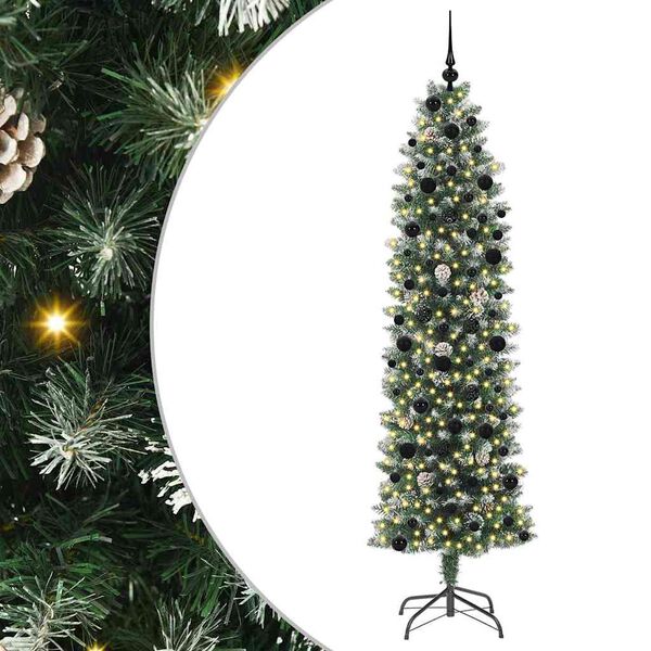 vidaXL &Aacute;rvore Slim de Natal Artificial Verde e Branco 240 cm