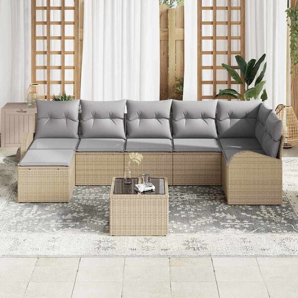 vidaXL Conjunto de Sof&aacute; de Jardim 8 pcs Bege Rattan Sint&eacute;tico