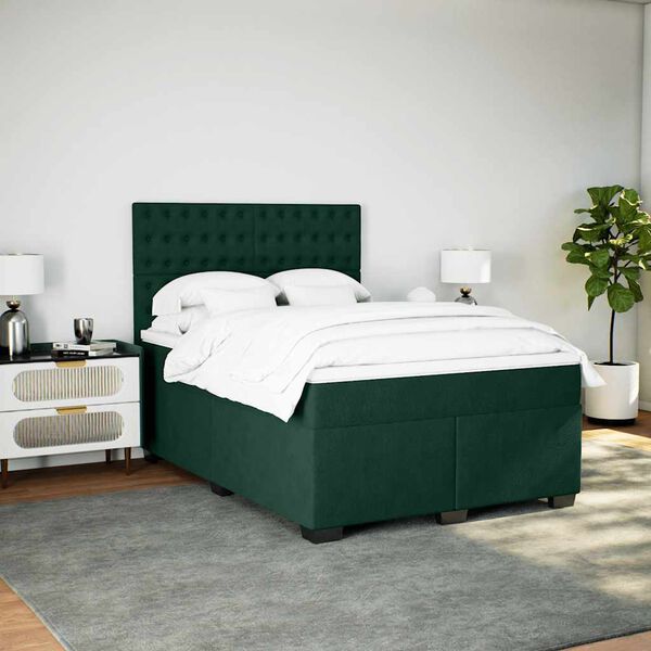 vidaXL Cama com molas/colch&atilde;o 140x200 cm veludo verde-escuro