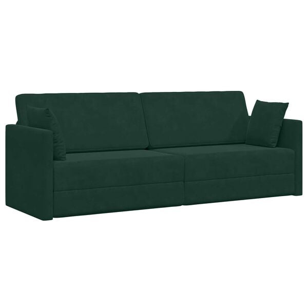 vidaXL Sof&aacute;-cama de ch&atilde;o 200cm Verde Escuro Veludo