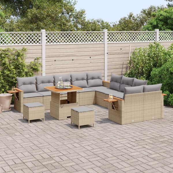 vidaXL Conjunto de Sof&aacute; de Jardim 17 pcs Bege e Cinza Claro vime PE