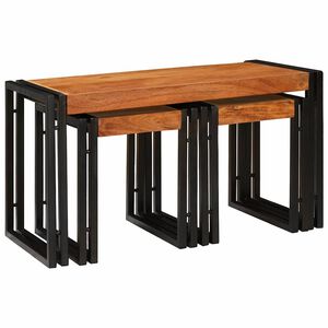 vidaXL Mesa de Ninho 3 pcs Madeira de ac&aacute;cia maci&ccedil;a e metal