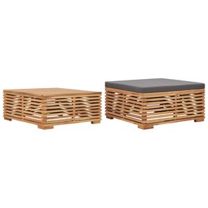 vidaXL Conj. mesa e apoio de p&eacute;s c/ almofad&atilde;o cinza-escuro teca maci&ccedil;a