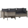 vidaXL Conjunto de lounge de jardim com 4 pe&ccedil;as e almofadas em vime sint&eacute;tico cinza