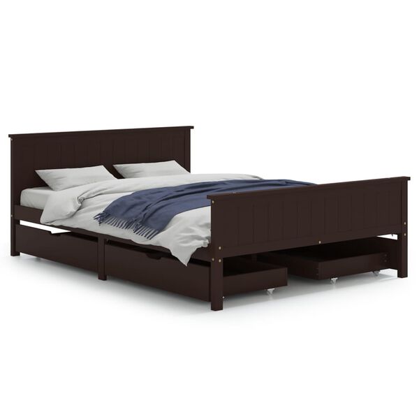 vidaXL Cama com 4 gavetas 140x200 cm pinho maci&ccedil;o castanho-escuro