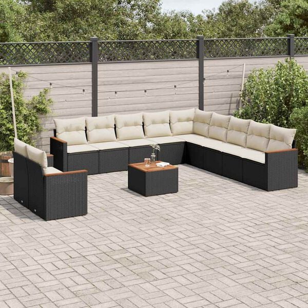 vidaXL 12 pcs conjunto de sofás de jardim c/ almofadões vime PE preto