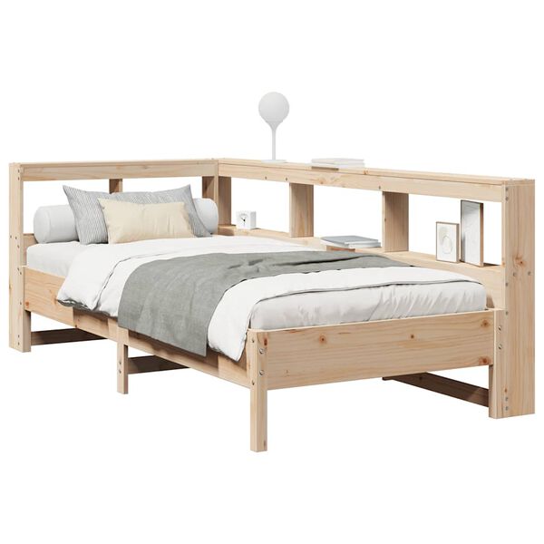 vidaXL Cama com estante sem colch&atilde;o 75x190 cm pinho maci&ccedil;o