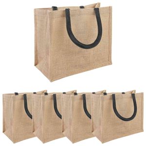 vidaXL Bolsas de Juta 5 Natural e Preto 26 x 22 x 14 cm