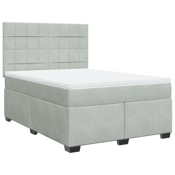 vidaXL Cama com molas/colch&atilde;o 140x190 cm veludo cinzento-claro