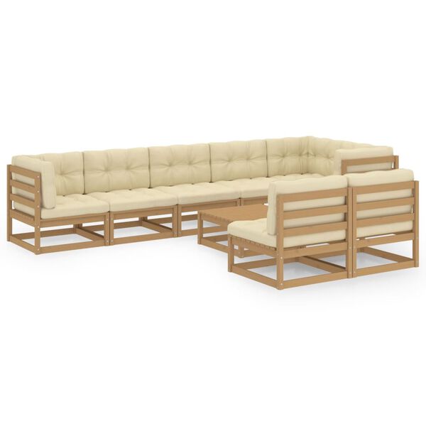 vidaXL 9 pcs conjunto lounge de jardim c/ almofad&otilde;es pinho maci&ccedil;o