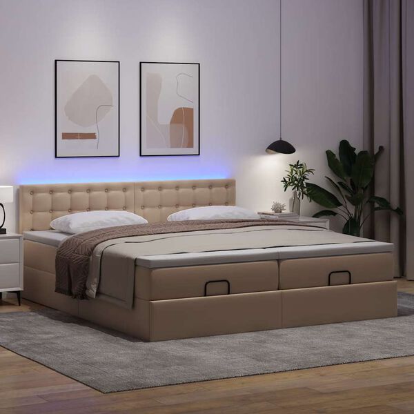 vidaXL Estrutura de cama otomana com colch&otilde;es cappucino 180x200 cm
