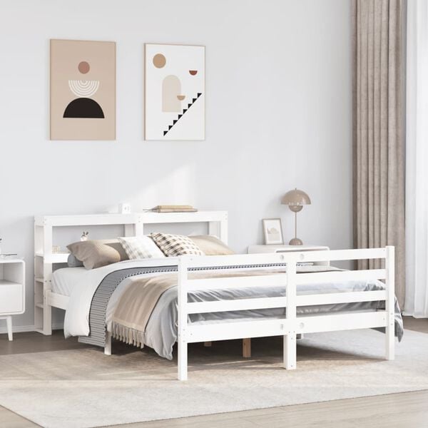vidaXL Cama sem colch&atilde;o 140x190 cm madeira de pinho maci&ccedil;a branco