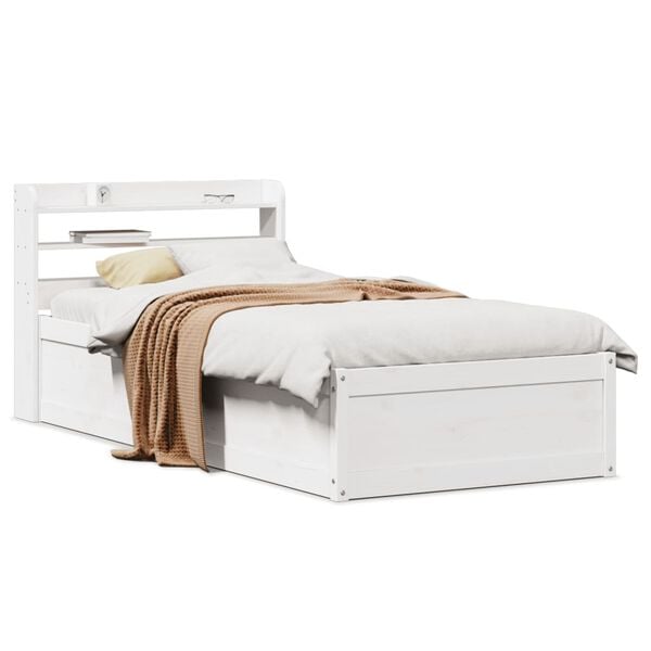 vidaXL Estrutura de cama com cabeceira 90x200 cm pinho maci&ccedil;o branco