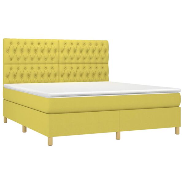 vidaXL Cama box spring c/ colch&atilde;o e LED 180x200 cm tecido verde