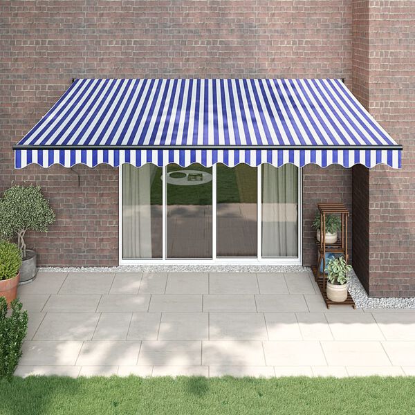 vidaXL Toldo retr&aacute;til 4x3 m tecido e alum&iacute;nio azul e branco