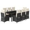 vidaXL 9 pcs conjunto de jantar p/ jardim c/ almofad&otilde;es vime PE preto