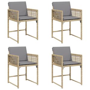 vidaXL Cadeiras de jardim com almofad&otilde;es 4 pcs vime PE bege misturado