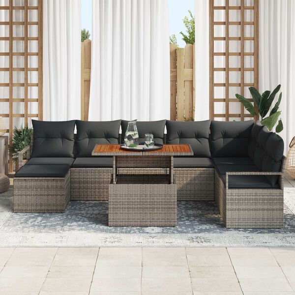 vidaXL Conjunto de Sof&aacute; de Jardim 9 pcs Cinzeto Rattan Sint&eacute;tico