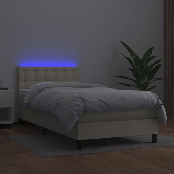 vidaXL Cama box spring c/ colch&atilde;o/LED 90x190 cm couro artificial creme