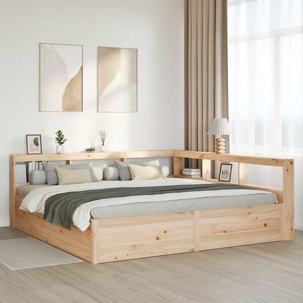 vidaXL Cama com estante sem colch&atilde;o 200x200 cm pinho maci&ccedil;o