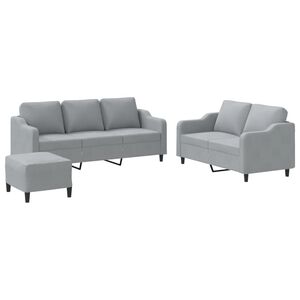 vidaXL 3 pcs conjunto de sof&aacute;s com almofad&otilde;es tecido cinzento-claro