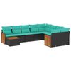 vidaXL Conjunto de sof&aacute; de jardim com 10 pe&ccedil;as e almofadas em rattan sint&eacute;tico preto