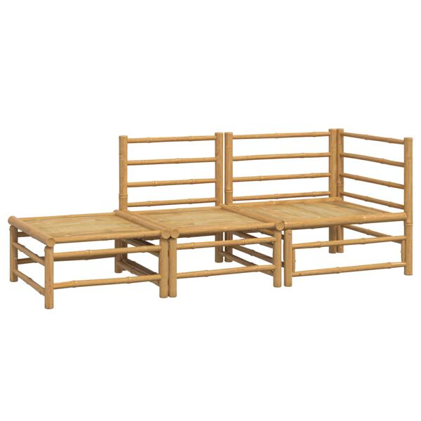 vidaXL 3 pcs conj. lounge de jardim bambu c/ almofadões cinzento-claro