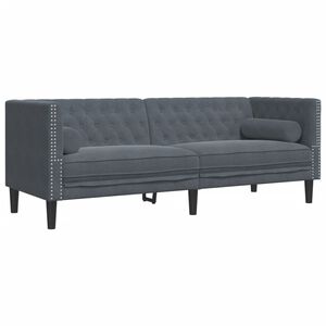 vidaXL Sof&aacute; chesterfield com rolos 3 lugares veludo cinzento-escuro
