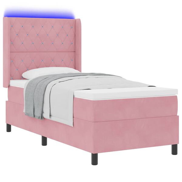vidaXL Cama Box com colch&atilde;o com led Rosa 90 x 200 cm Veludo