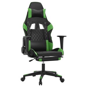 vidaXL Cadeira gaming massagens c/ apoio p&eacute;s couro artif. preto/verde