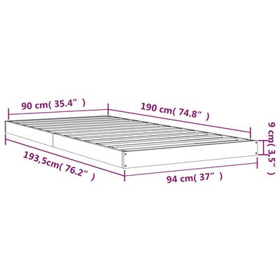 vidaXL Estrutura de cama de solteiro 90x190 cm pinho maciço